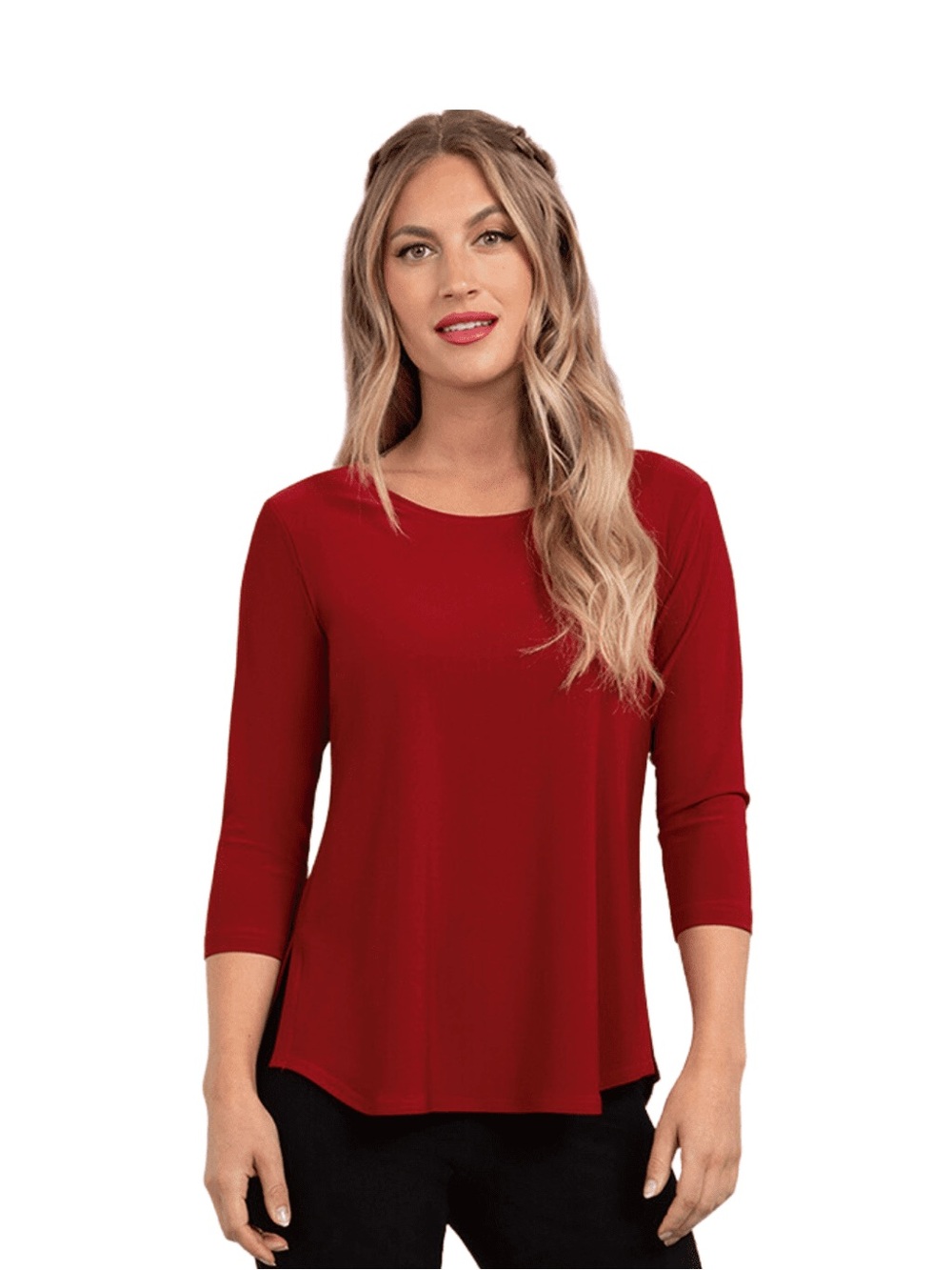 Sympli – Go To Classic T Relax 3/4 Sleeve Red Size 8 22110R-2 Top Blouse Travel